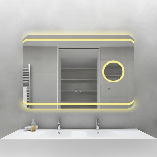 Oglindă Baie LED și Dezaburire Elit's Premium cu Senzor Touch, Lumina Rece, Caldă și Neutră, 90x65cm, Lupa Cosmetica esn141