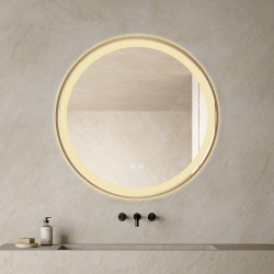 Oglindă Baie LED și Dezaburire Elit's Premium cu Senzor Touch, Lumina Rece, Caldă și Neutră, 70cm,rama Rose Gold