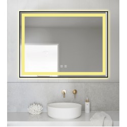 Oglindă Baie LED și Dezaburire Elit's Premium cu Senzor Touch, Lumina Rece, Caldă și Neutră, 80x60cm, cu rama Negru Antichizat