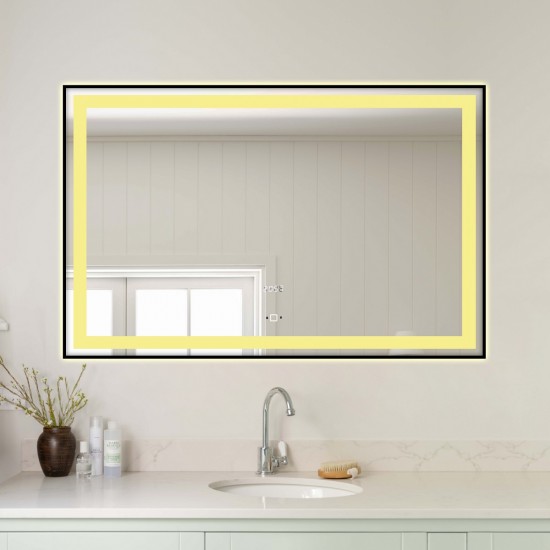 Oglindă Baie LED  Elit's Premium cu Senzor de Miscare , Lumina Rece, Caldă și Neutră, 100x65cm, rama Neagra, Ceas