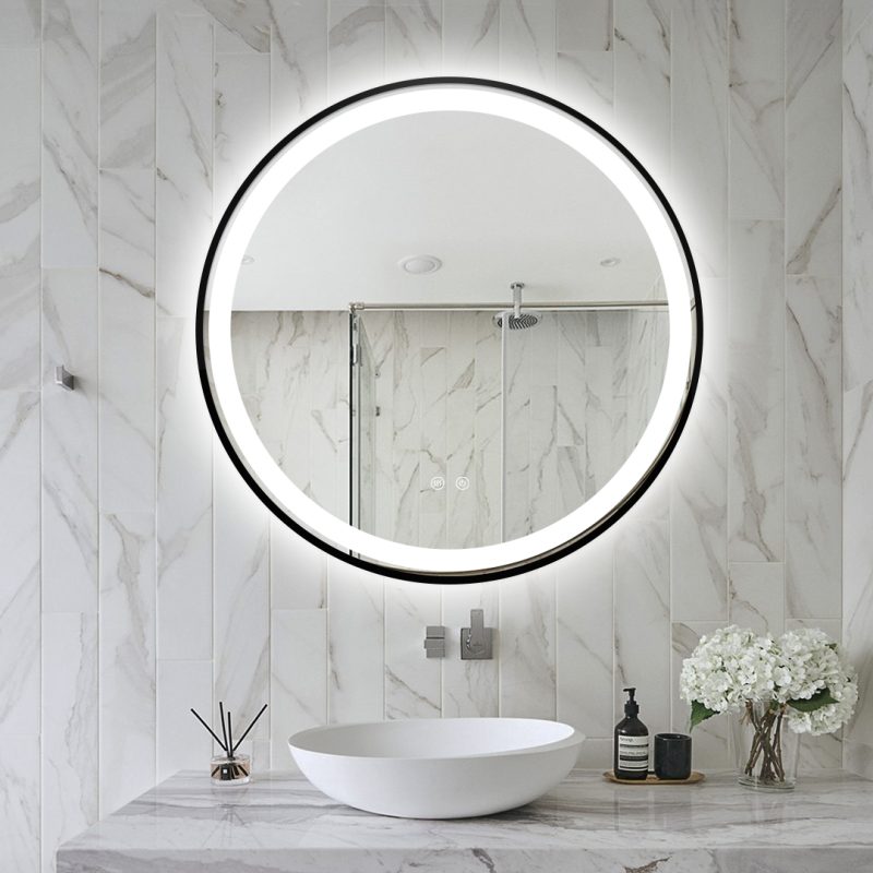1 Oglinda LED rotundă de 70cm, Elit's model Esn10.1, cu lumină caldă-rece