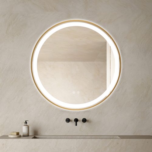 Oglinda LED rotundă de 70cm cu ramă Rose Gold - Elit's Model ESN06