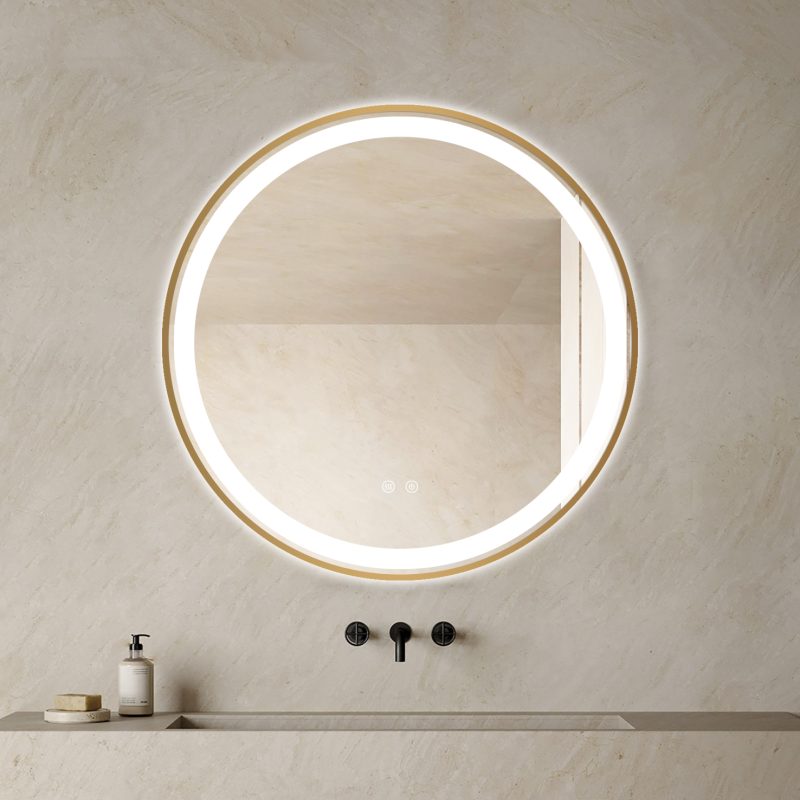 Oglinda LED rotundă de 70cm cu ramă Rose Gold - Elit's Model ESN06
