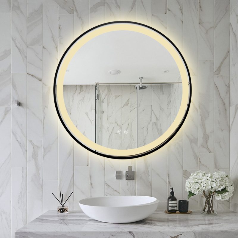 2 Oglinda LED rotundă de 70cm, Elit's model Esn10.1, cu lumină caldă-rece