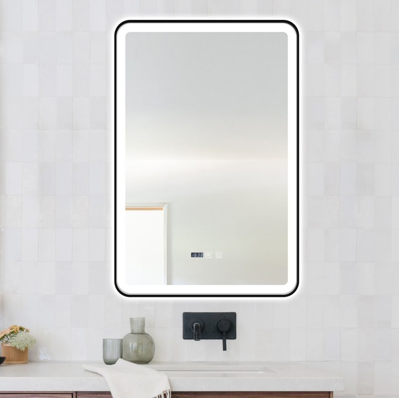4 Oglinda Baie cu Led, 60x90 cm, Functie dezaburire, Ceas si Termometru, Elit's esn36