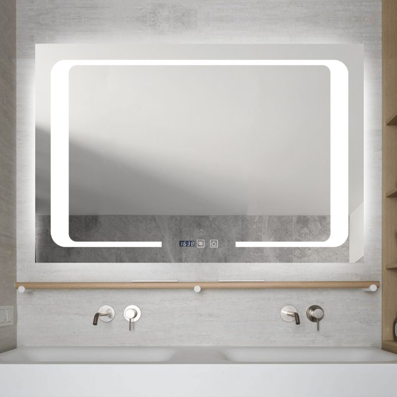 Oglinda LED și touch cu funcție de dezaburire și ceas 90x60 cm Smack, EVDJ16