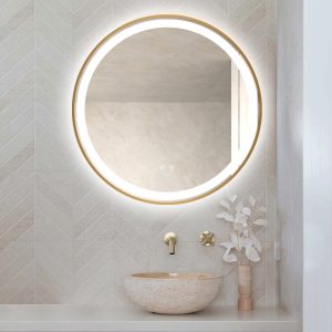 Oglinda LED rotundă de 70cm cu ramă Rose Gold - Elit's Model ESN06