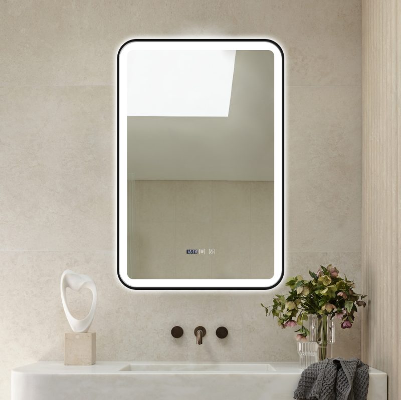 5 Oglinda Baie cu Led, 60x90 cm, Functie dezaburire, Ceas si Termometru, Elit's esn36
