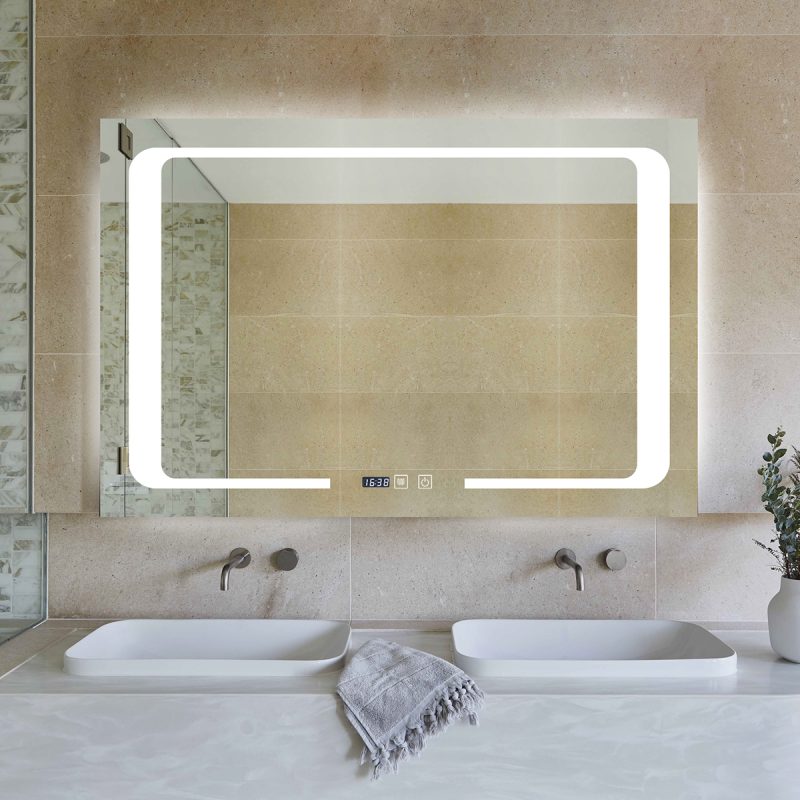 Oglinda LED și touch cu funcție de dezaburire și ceas 90x60 cm Smack, EVDJ16