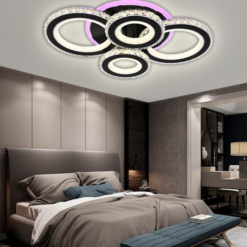 Lustra LED Cu Telecomanda, Elit's Cristal, 2-2 Cercuri, Negru, 90W, RGB
