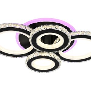 Lustra LED Cu Telecomanda, Elit's Cristal, 2-2 Cercuri, Negru, 90W, RGB