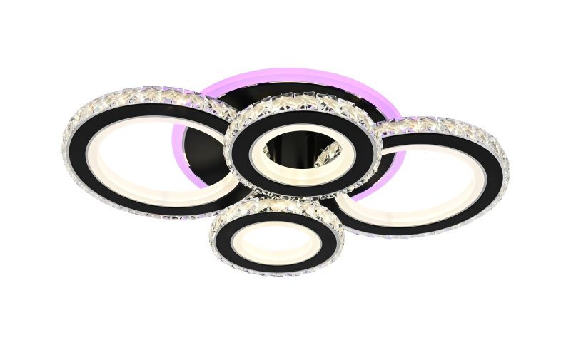 Lustra LED Cu Telecomanda, Elit's Cristal, 2-2 Cercuri, Negru, 90W, RGB