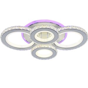Lustra LED Cu Telecomanda, Elit's Cristal, 2-2 Cercuri, Alb, 90W, RGB