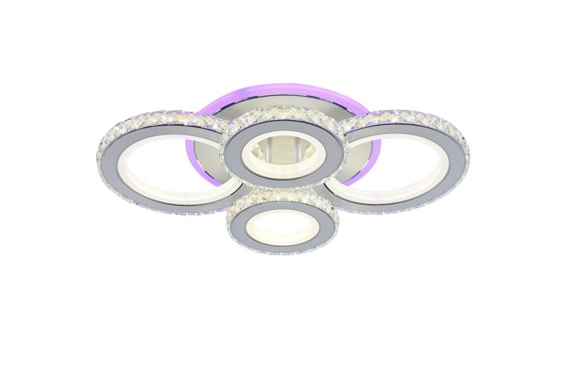 Lustra LED Cu Telecomanda, Elit's Cristal, 2-2 Cercuri, Alb, 90W, RGB