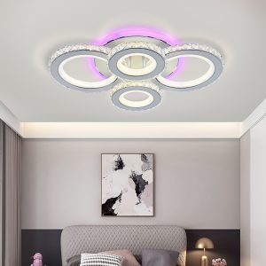 Lustra LED Cu Telecomanda, Elit's Cristal, 2-2 Cercuri, Alb, 90W, RGB