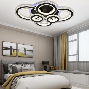 Lustra LED Cu Telecomanda, Elit's Cristal, 4-2 Cercuri, Negru, 240 W, RGB