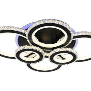 Lustra LED Cu Telecomanda, Elit's Cristal, 4-2 Cercuri, Negru, 240 W, RGB