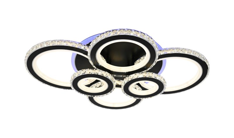 Lustra LED Cu Telecomanda, Elit's Cristal, 4-2 Cercuri, Negru, 240 W, RGB