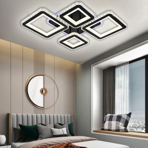 Lustra LED Cu Telecomanda, Elit's Cristal, 2-2Patrate, Negru, 168W, RGB