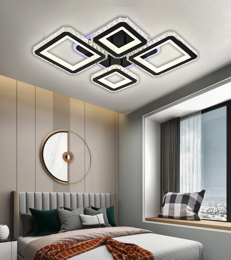 C19376-2+2 BK+CR Lustra LED Cu Telecomanda, Elit's Cristal, 2-2Patrate, Negru, 168W, RGB