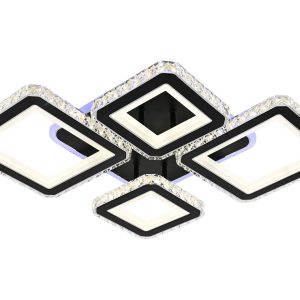 C19376-2+2 BK+CR Lustra LED Cu Telecomanda, Elit's Cristal, 2-2Patrate, Negru, 168W, RGB