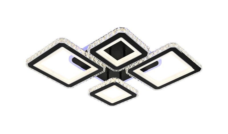 C19376-2+2 BK+CR Lustra LED Cu Telecomanda, Elit's Cristal, 2-2Patrate, Negru, 168W, RGB