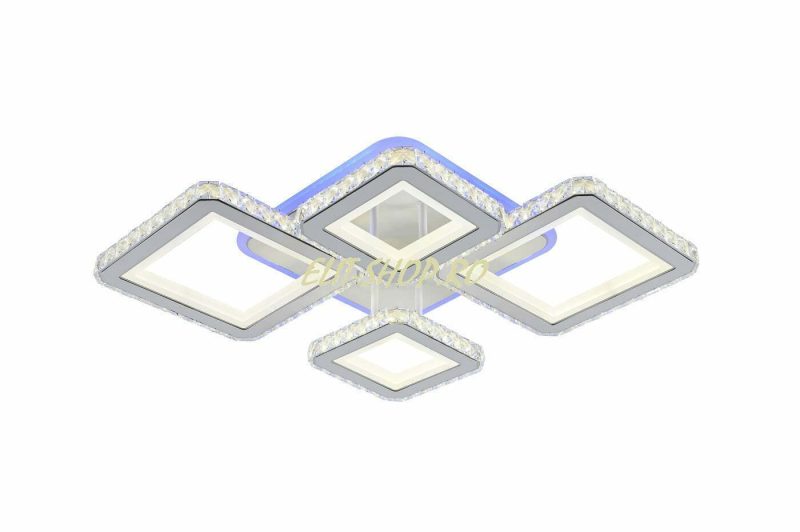 Lustra LED Cu Telecomanda, Elit'sCristal, 2-2 Patrate, Alb, 168 W, RGB