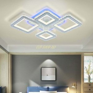 Lustra LED Cu Telecomanda, Elit'sCristal, 2-2 Patrate, Alb, 168 W, RGB
