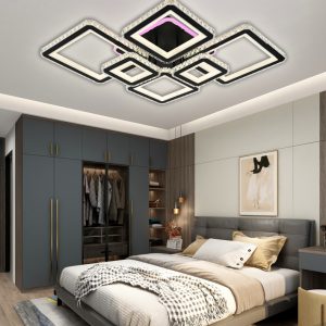 Lustra LED Cu Telecomanda, Elit's Cristal, 4-2 Patrate, Negru, 292 W, RGB