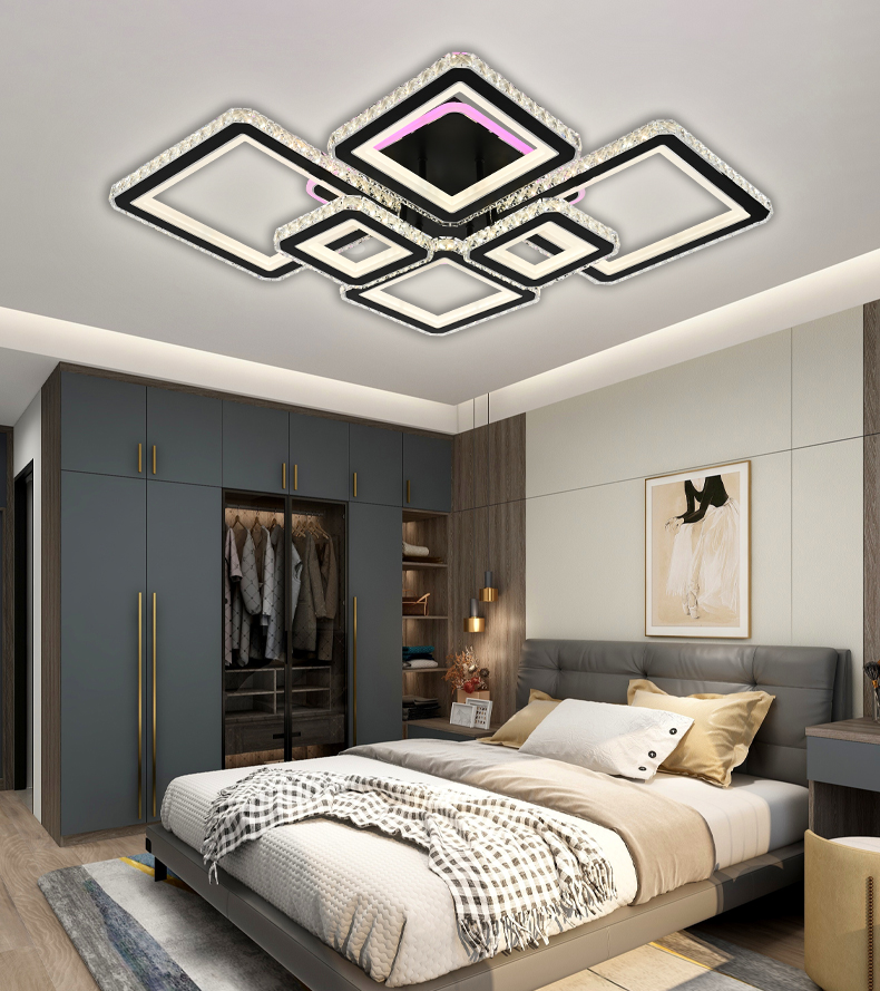 Lustra LED Cu Telecomanda, Elit's Cristal, 4-2 Patrate, Negru, 292 W, RGB