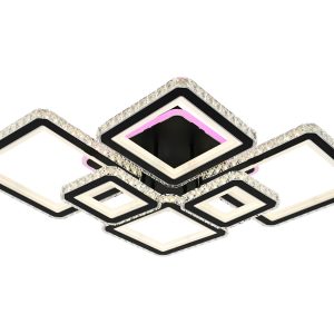 Lustra LED Cu Telecomanda, Elit's Cristal, 4-2 Patrate, Negru, 292 W, RGB
