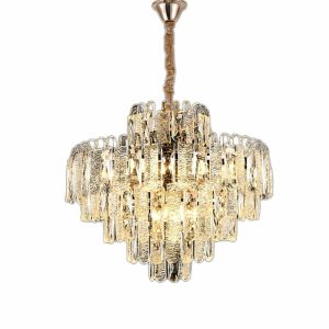 Candelabru Cristal, Elit's EsnH2031-500, T8 X E27, Auriu, 50 cm