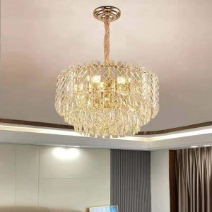 Candelabru Cristal, Elit's EsnH98046-400, 5 X E27, Auriu, 40 cm