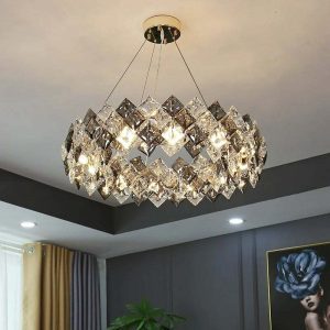 Candelabru Cristal, Elit's EsnWL348-500, 6 X E14, Auriu, 50 cm