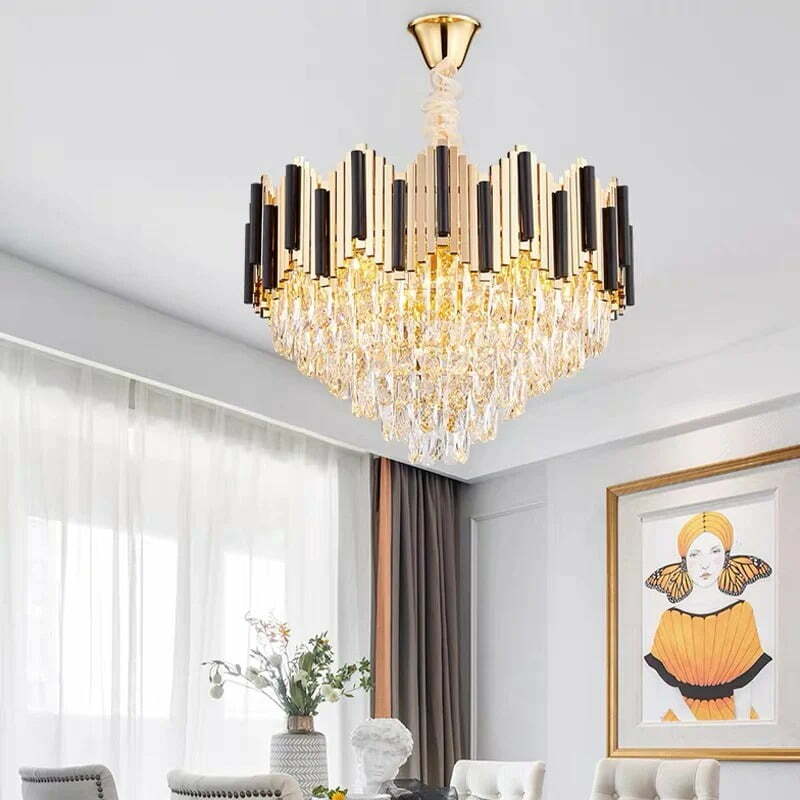 Candelabru Cristal, Elit's EsnZL9002-500,  8 X E27, Auriu, 50 cm