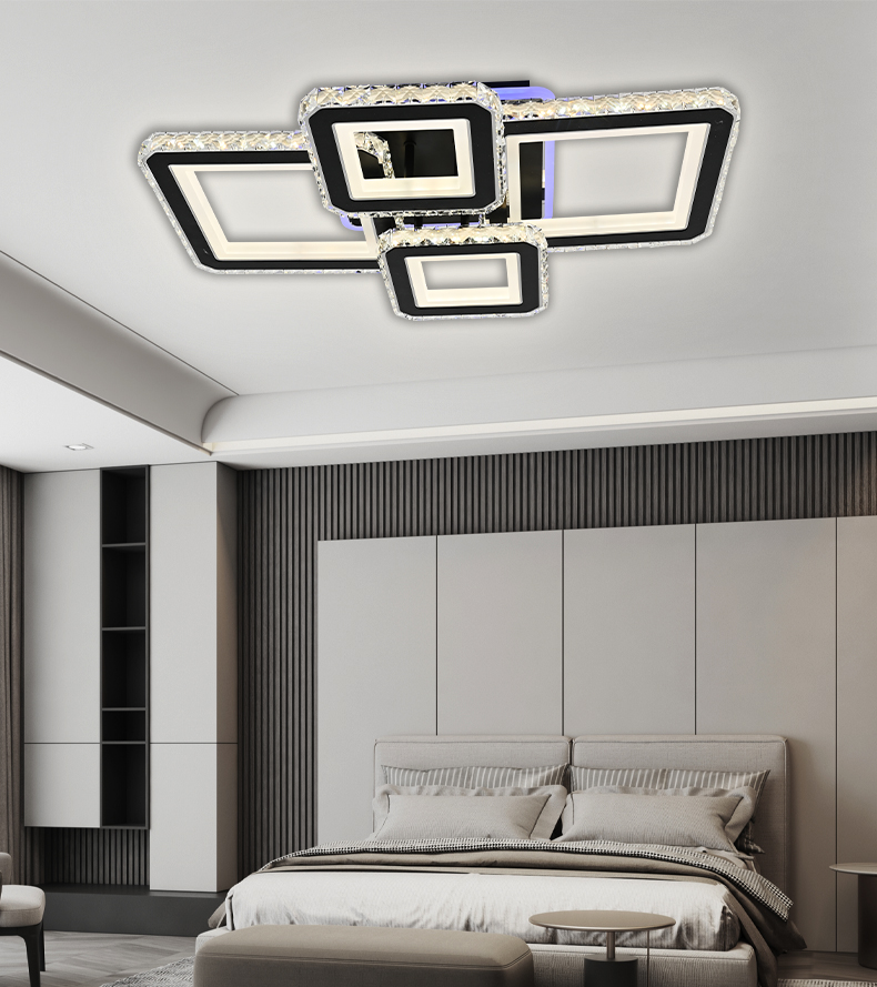 L7965-2+2C BK+CR Lustra LED Cu Telecomanda, Elit's Cristal, 2-2 Patrate, Negru, 160 W, RGB