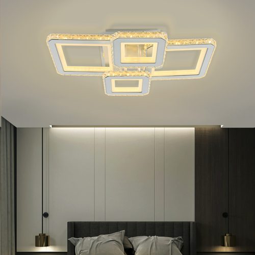 Lustra LED Cu Telecomanda, Elit's Cristal, 2-2 Patrate, Alb, 160 W, RGB