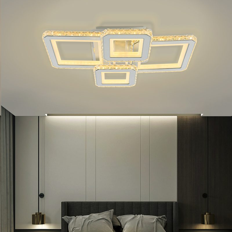 Lustra LED Cu Telecomanda, Elit's Cristal, 2-2 Patrate, Alb, 160 W, RGB