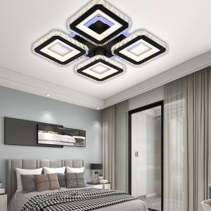 Lustra LED Cu Telecomanda, Elit's Cristal, 4 Patrate, Negru, 180 W, RGB