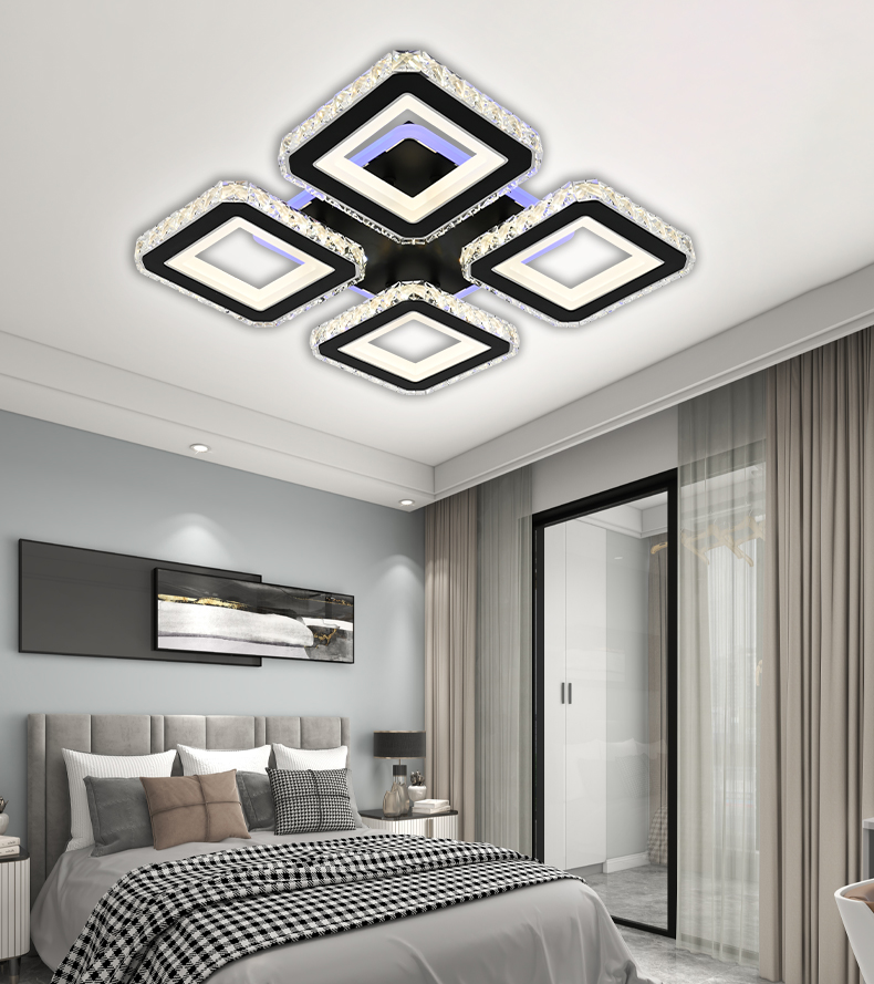 Lustra LED Cu Telecomanda, Elit's Cristal, 4 Patrate, Negru, 180 W, RGB