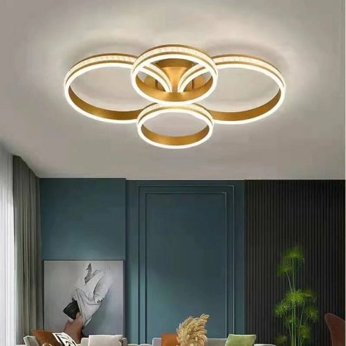 Lustra LED Cu Telecomanda, Elit's EsnF2332/2+2r, Intensitate Reglabila, 340W, Gold