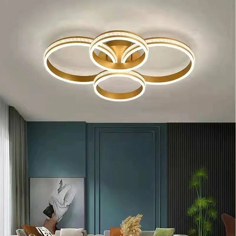 Lustra LED Cu Telecomanda, Elit's EsnF2332/2+2r, Intensitate Reglabila, 340W, Gold
