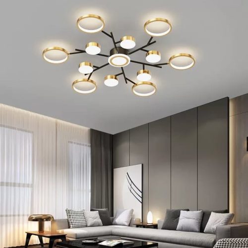 Lustra LED Cu Telecomanda, Elit's Esn R9030-13R, 246W, Negru-Auriu