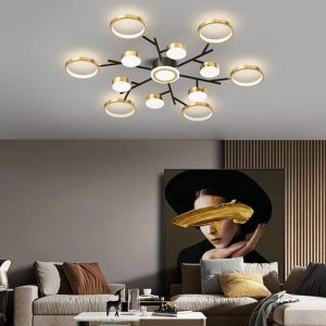 Lustra LED Cu Telecomanda, Elit's Esn R9030-13R, 246W, Negru-Auriu