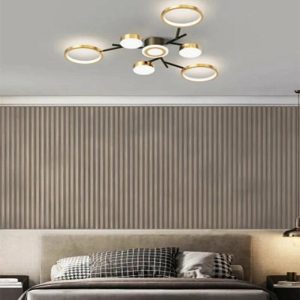 Lustra LED Cu Telecomanda, Elit's Esn R9030-7, 134W, Negru/Auriu
