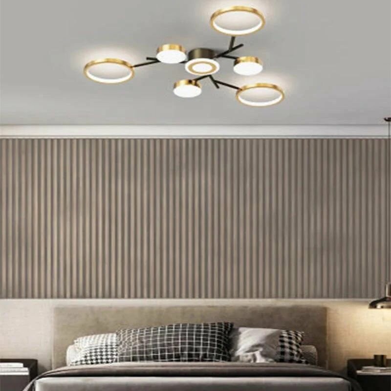 Lustra LED Cu Telecomanda, Elit's Esn R9030-7, 134W, Negru/Auriu