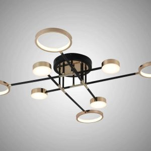 Lustra LED Cu Telecomanda, Elit's Esn R9049-8, 144W, Negru/Auriu