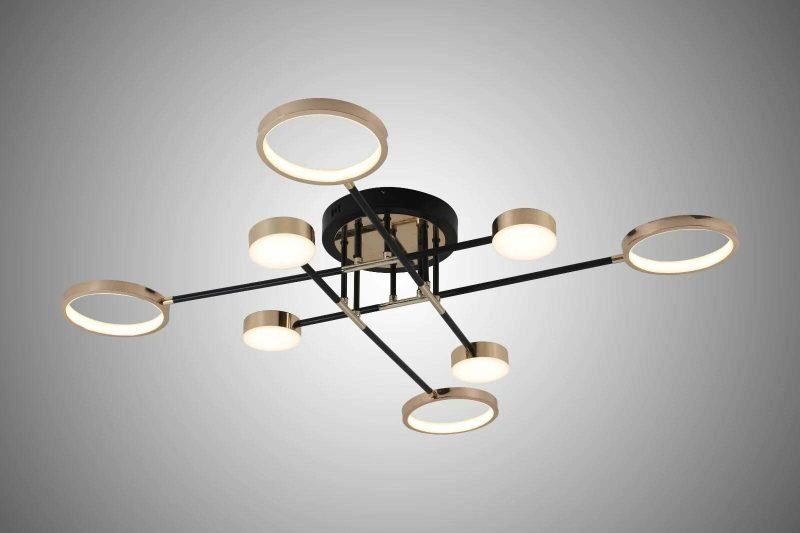 Lustra LED Cu Telecomanda, Elit's Esn R9049-8, 144W, Negru/Auriu