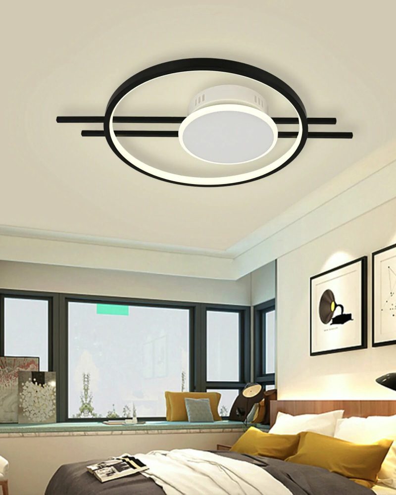 Lustra LED Cu Telecomanda, Elit's Esn R90561R, Intensitate Reglabila, 62W, Negru Alb