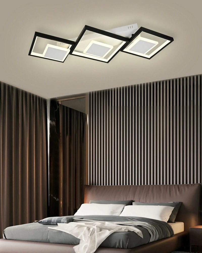 Lustra LED Cu Telecomanda, Elit's Esn R9059 S1, 3 Tipuri De Lumina, Intensitate Reglabila, 126W, Alb/Negru